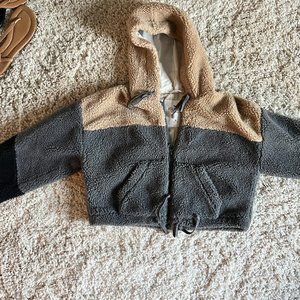 Multi Tone Cropped Hollister Sherpa Jacket